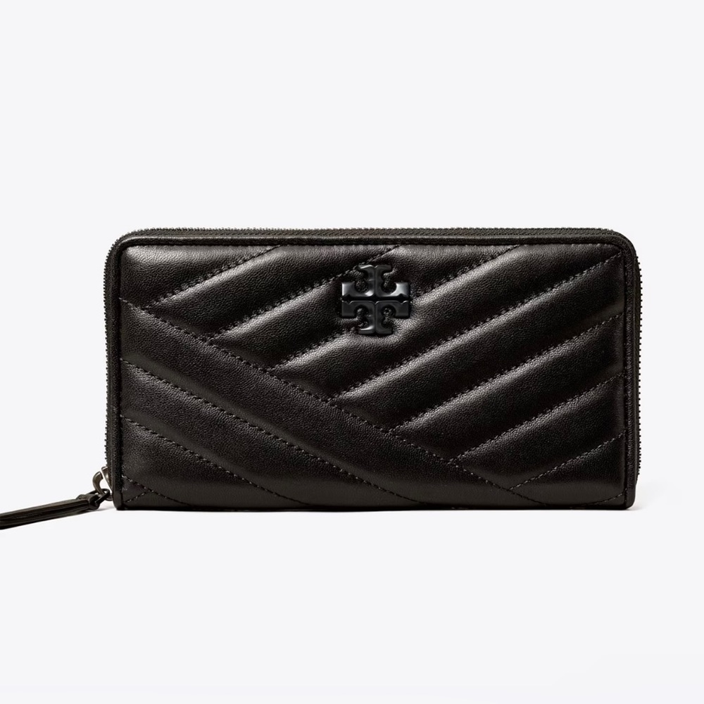 TORY BURCH KIRA CHEVRON POWDER-COATED ZIP CONTINENTAL WALLET